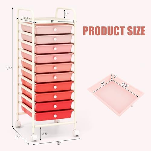 MEDIMALL 10 Drawers Rolling Storage Cart, Multipurpose Craft Storage Cart with Wheels, Mobile Tools Scrapbook Paper Organizer Cart for Office School Home Use - Image 3
