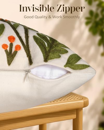 Embroidered Throw Pillow Covers 18x18 Inch, 2Pack, Flower Cluster - Image 3