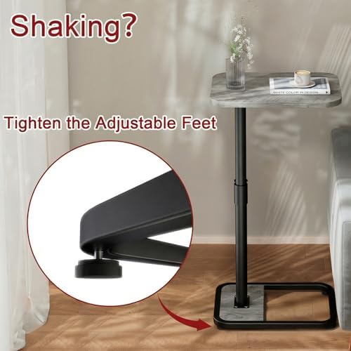 GOYLSER C Shaped End Table for Couch, Height Adjustable Living Room Rotating Couch Tray Tables Sofa Table Tv Trays for Bedroom, Swivel Wooden Side Table for Small Space, Grey - Image 2