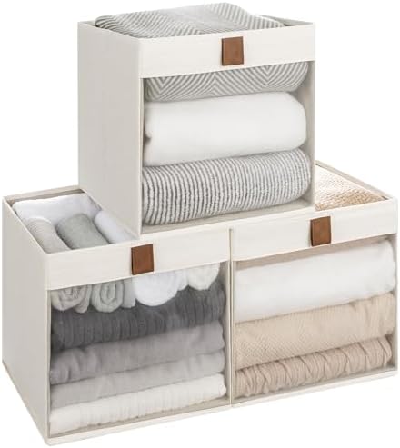 StorageWorks 11 Inche Storage Cubes with Mesh Front Window, Beige, 3-Pack by StorageWorks