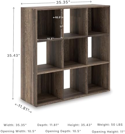 Signature Design by Ashley 9 Cube Organizer Bookshelf, Weathered Brown - Image 3