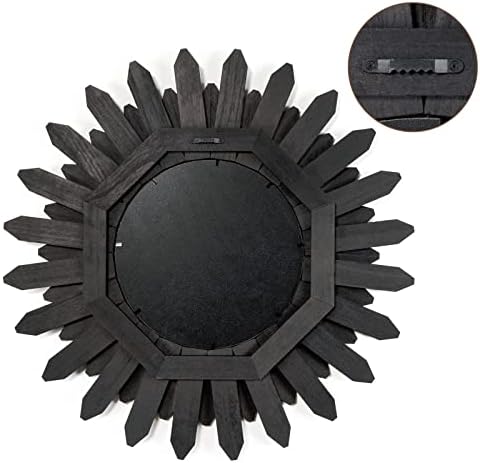 Honiway 21 inch Black Wall Decor Vintage Mirror, Boho Style, Wooden Frame, Easy to Hang, Ideal Gift - Image 6