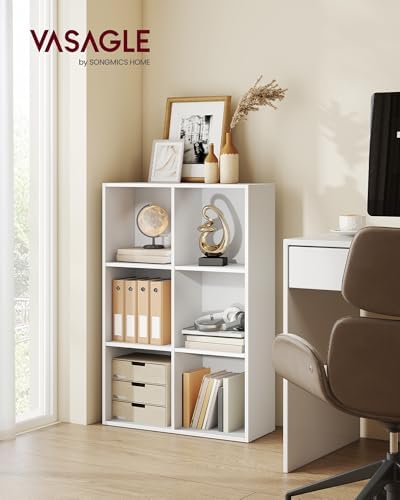 VASAGLE Bookshelf, 6 Cubes Storage Organizer, 25.8 x 9.5 x 38.4 Inches - Image 2