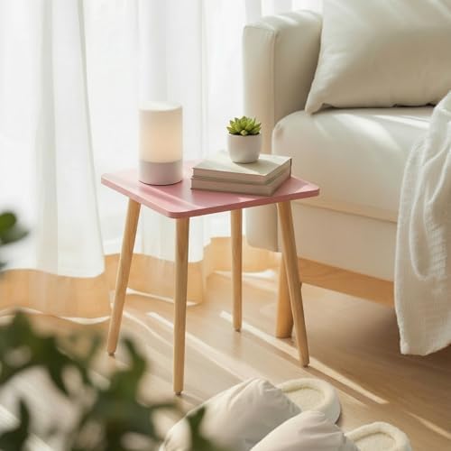 FORAOFUR Small Accent Table, Modern Mini Coffee Table with Natural Wood Legs, Quick Assembly End Furniture for Bedroom Living Area Sofa, Minimalist Design for Nuresery and Compact Homes, Pink - Image 2