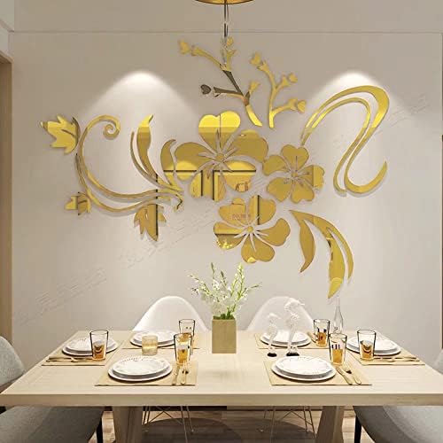 Wall Stickers 3D Flower Pattern - Family Wall Decals Living Room Wall Decor Sticker for Walls Decor Living Room Home Decorations Room Decor for Office Sofa Bedroom Decals (Golden L:150cm * 200cm) - Image 2
