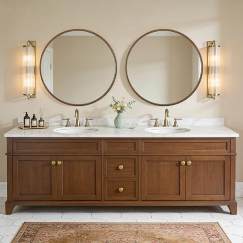 WallBeyond Round Wood Mirror, 36" Round Modern Decoration Large Circle Wall Mirror for Bathroom Living Room Bedroom Entryway, Walnut - Image 3