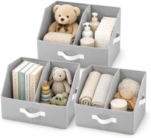 Closet Organizers Storage, Small Collapsible Bin 3pc, Light Gray by HomeluxTheory