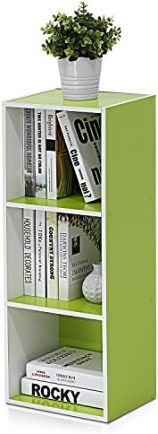 Furinno LUDER Book Shelf, 3-Cube Bookshelf, Bookcase with Open Shelves, 9.3 x 12 x 31.5, Easy Assembly, for Living Room, Bedroom, Home Office, White/Green by Furinno-FitsYourSpaceFitsYourBudget