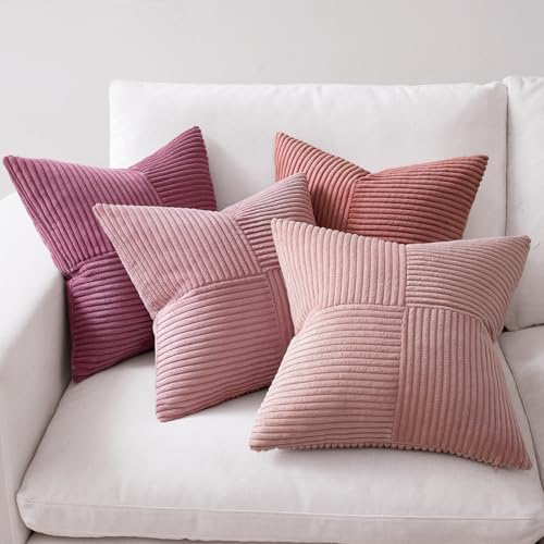 MIULEE Pink Spring Throw Pillow Covers 20x20 Inch Set of 4 Boho Farmhouse Cushion Cases Decorative Gradient Pillow Cases Corduroy Striped Home Decor for Couch Sofa Living Room Bed Valentine Decor - Image 6
