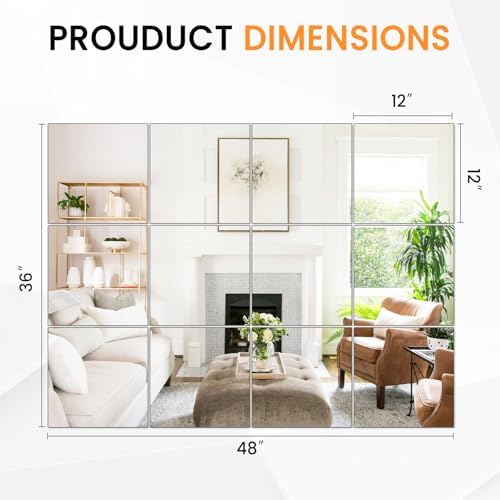Full Length Wall Mirror Tiles, HD Glass Gym Mirror, Set of 12Pcs 12″ Square Wall Mounted Mirrors for Home Gym, Dance Yoga Studio, Bedroom, Door - Image 6