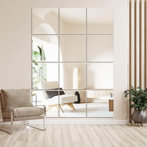 Vlush Full Length Wall & Tiles 10.2'' x 10.2'' x 12PCS Full Body Mirror, Full Length Mirror Wall Mounted Mirrors Decorative for Home Gym, Door, Bedroom & Bathroom by Vlush