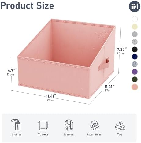 DIMJ Closet Storage Bins - Fabric Storage Baskets for Shelves, Collapsible Clothes Organizer with Handles for Purse, Toys, Books, Towel, Clothes, PInk, 6 Bins 11.4"x11.4"x7.8" - Image 2