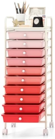 MEDIMALL 10 Drawers Rolling Storage Cart, Multipurpose Craft Storage Cart with Wheels, Mobile Tools Scrapbook Paper Organizer Cart for Office School Home Use by MEDIMALL
