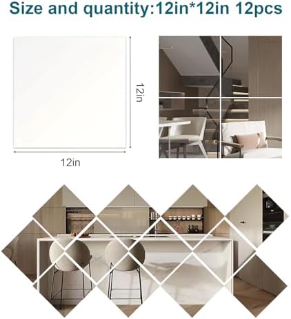 Shatterproof Acrylic Mirror Tiles, 12 Pack 12x12 Inch Self-Adhesive Full Body Wall Mirrors for Bedroom, Home Gym, Bathroom & Living Room, Unbreakable Flexible Mirror Sheets - Image 2