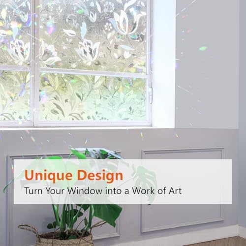 Bloss Window Privacy Film Decorative Stained Glass Window Film, Static Window Clings Removable Privacy Film for Glass Door Heat Blocking UV Anti (17.7 x 118 Inch) - Image 3