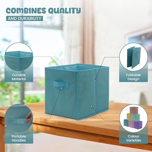 4E's Novelty 6 Pack 11 Inch Pastel Color Storage Foldable Cube Bins, Colorful Boho Storage Baskets For Nursery, Kids Room, Fabric Baskets For Toys, Clothes, Classroom Organization and Storage - Image 5