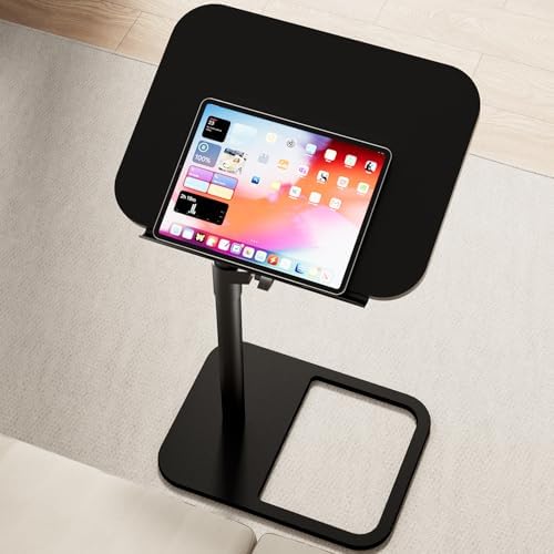 GOYLSER TV Tray Table Adjustable Height, Flip-Top, Snack Side Table with 360° Swivel and 180° Tilt, C Shaped End Table for Couch, Sofa, Dinner Eating and Recliner (Black) by GOYLSER