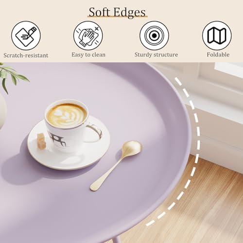 Garden 4 you Folding TV Tray Table, Metal Round Side Table, Purple Dinner Table with Metal Frame, Modern Outdoor Tray Table for Living Room, Bedroom, Patio & Small Spaces, 1 Pack - Image 7