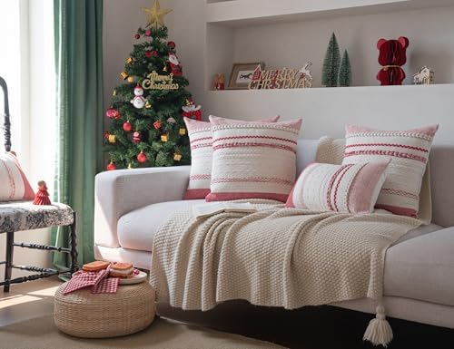 Christmas Lumbar Pillow Covers 14x36 Inch Long, Red Textured Boho Christmas Decoration Pillow Cases for Farmhouse Home Decor, Accent Cushion Cover for Sofa, Bed, Living Room, Bedroom, Pack of 1 - Image 6