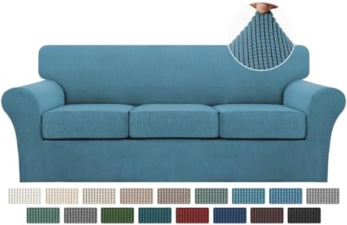 Turquoize 4 Piece Sofa Covers for 3 Cushion Couch Sofa Slipcover Soft Couch Cover for Dogs-Washable Sofa Furniture Covers with 3 Individual Cushion Covers, Jacquard Fabric (3 Cushion Sofa, Storm Blue) by Turquoize