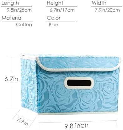 PRANDOM Collapsible Storage Boxes with Lids [5-Pack] Fabric Decorative Storage Bins Cubes Organizer Containers Baskets with Cover Handles Divider for Bedroom Closet Living Room Blue 9.8x7.9x6.7 Inch - Image 2