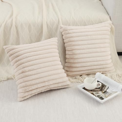 Pallene Faux Fur Decorative Throw Pillow Covers 24x24 Set of 2, Apricot - Image 6