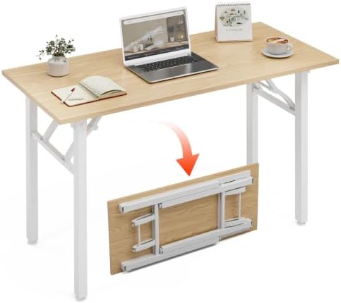 XBurmo Folding Desk Foldable Table, No Assembly 43.3" Foldable Desk Space-Saving Workstation for Small Space, Computer Table, Flat Storage for Home Office, Bedroom, Dorm, Study Room, Light Maple by XBurmo