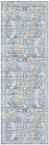 Madane Kitchen Runner 2'6''x8' Soft Rug Runners for Hallways, Blue/Gold - Image 3