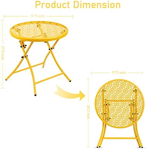 TeoKJ Folding Outdoor Side Table, Small Patio Table with Flower Cutouts - Image 3
