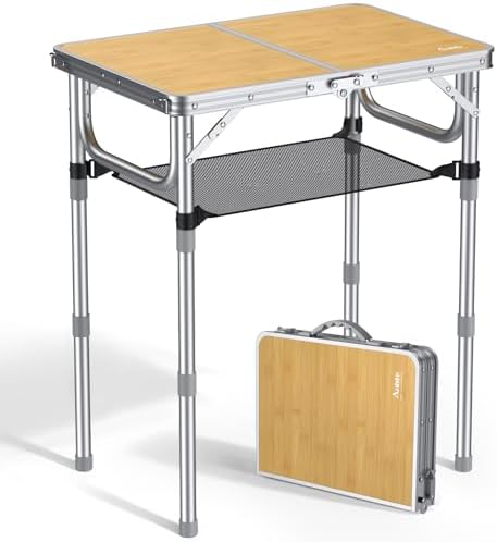 Anbte 2ft Camping Folding Table, 3 Adjustable Heights High 27.5", 24" x 16" by Anbte
