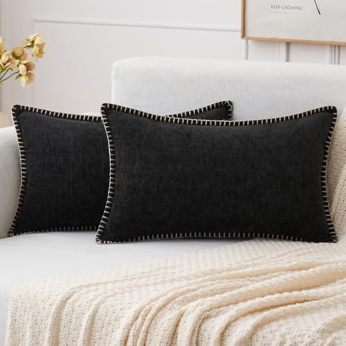MIULEE Decorative Lumbar Throw Pillow Covers 12x20 Inch Black 2 Pack by MIULEE