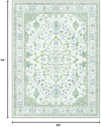 RELEANY Washable Area Rug, Runner 2'6"x8', Green/White/Blue - Image 2