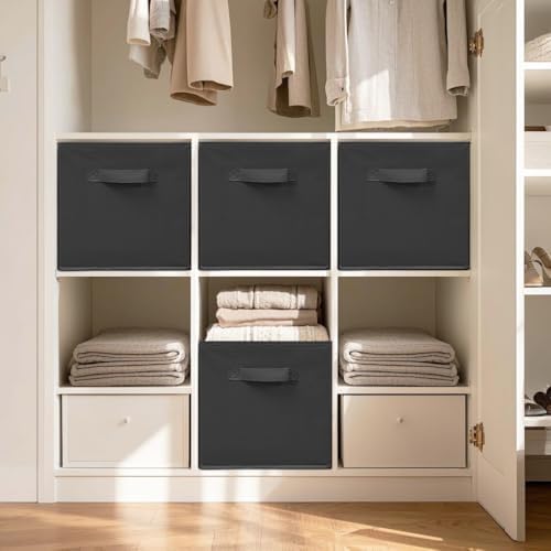 11 Inch Fabric Storage Cubes, Sturdy Foldable Storage Bins, Heavy Duty Cube Organizer for Clothes, Blankets, Shelves, Closets, Bedroom, Living Room, Black, 9 Pack - Image 4