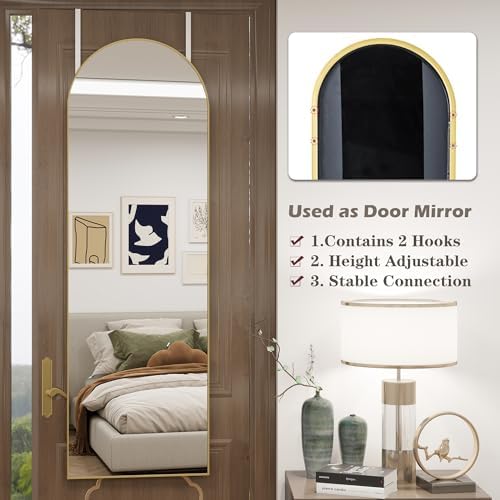 50"x 17" Full Length Door Mirror with Stand, Full Body Mirror, Gold - Image 3