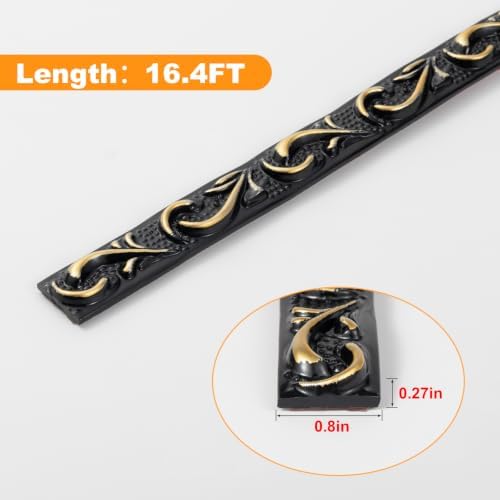 Black Gold Flexible Crown Molding Trim, 0.8" x 16.4 FT Single Roll, Embossed Floral Peel and Stick Trim for Mirror, Wall and Furniture Indoor Decoration - Image 2