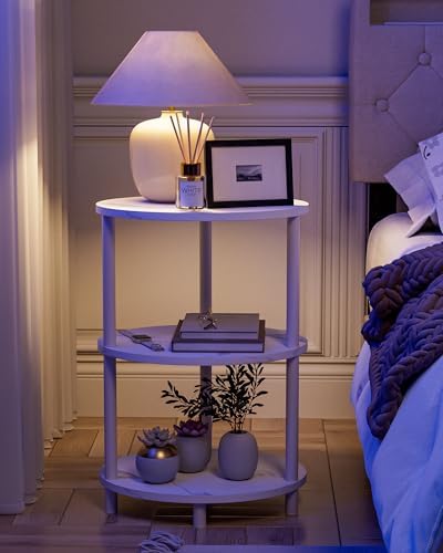 Round Pedestal End Table - 3-Tier Oval Accent Table for Small Spaces, Rustic Wood and Metal Couch Side Table, Nightstand for Bedroom or End Table Living Room, Easy to Assemble, Marble White - Image 5