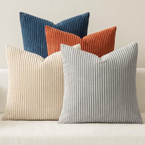 MIULEE Soft Corduroy Decorative Throw Pillow Covers Blue-Yellow 18x18 by MIULEE