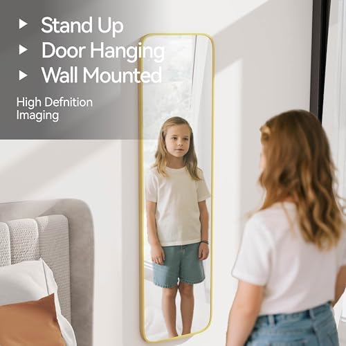 57x16" Full Length Mirror Floor Stand,Over the Door,Wall Mounted Gold - Image 5