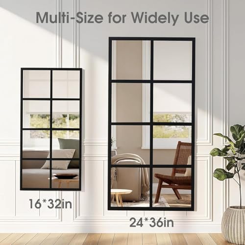 Simple Deluxe Window Pane Mirror 16" x 32", Rectangular Decorative Wall Mirror, Black Metal Frame Grid Mirror for Bathroom, Bedroom, Entryway, 1 Pack - Image 4