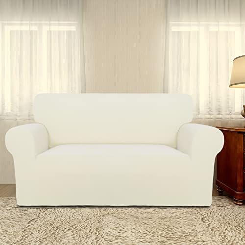 PureFit Stretch Loveseat Covers Fleece Couch Covers for Sofa Ivory - Image 2