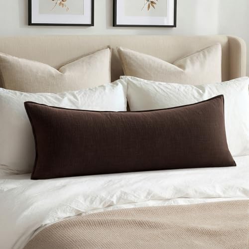 MIULEE Decorative Linen Lumbar Pillow Cover 14x36 Inch Dark Brown by MIULEE