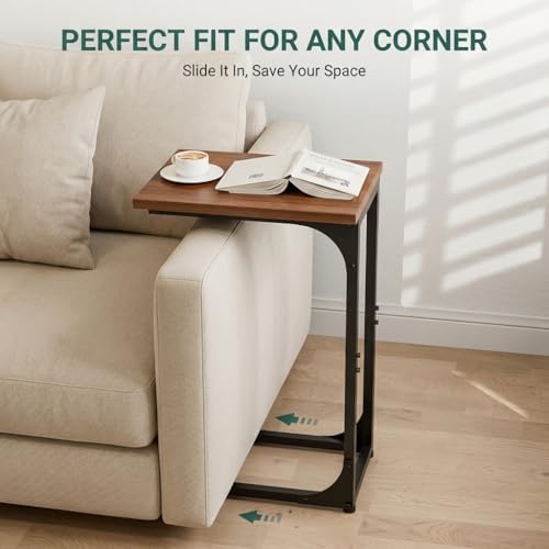 TEMI C Shaped End Table for Couch, Set of 2 Small Side Table for Sofa, TV Tray for Eating or Laptop, Accent Desk for Chair, Space Saving for Living Room Bedroom, Rustic Walnut - Image 4
