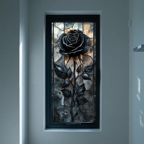 IVN Privacy Window Film Stained Glass Window Cling Black Rose - Image 6