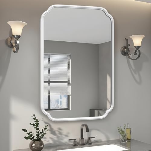 Ferytange White Bathroom Mirror for Over Sink 24×36 Inch - Multi-Size Durable Iron Frame, Shatterproof Glass, Versatile for Bathroom/Bedroom/Living Room Decor (Horizontal or Vertical Mount) by FerytangeHome