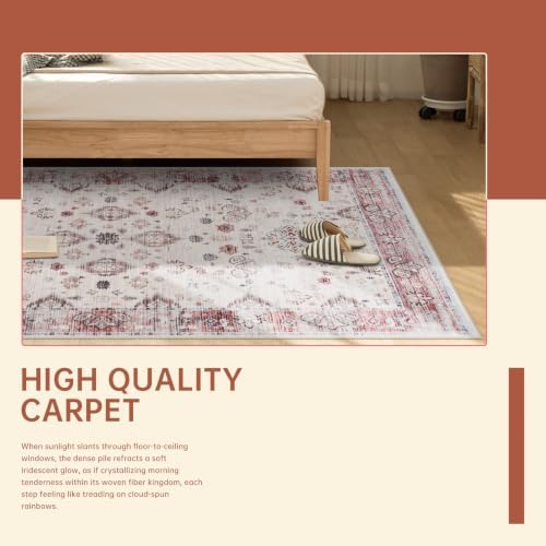 Hanples 6x9 Area Rugs for Living Room, Washable Rug Vintage Floral, Red - Image 6