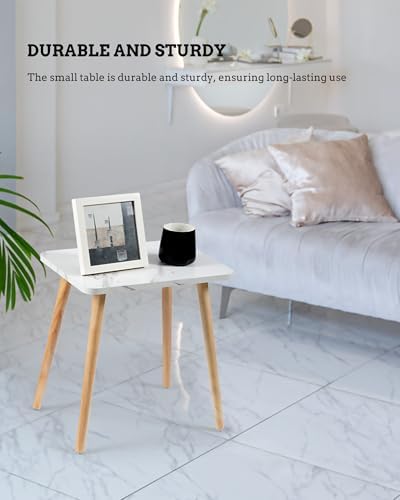 FORAOFUR Small Side Table, Set of 2 Modern Mini Coffee Table with Natural Wood Legs, Quick Assembly End Furniture for Bedroom Living Sofa, Minimalist Design for Nursery and Compact Homes, Marble - Image 6