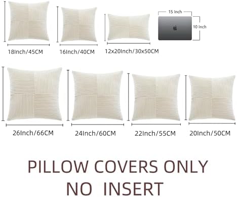 Fancy Homi 2 Packs Cream Euro Decorative Throw Pillow Covers 26x26 Inch for Living Room Couch Bed, Rustic Farmhouse Boho Home Decor, Soft Corss Corduroy Patchwork Textured Square Cushion Case 66x66 cm - Image 7