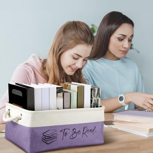 Marsui 1 Pcs TBR Basket Book Storage Bin Bookish Gifts, White Purple - Image 4