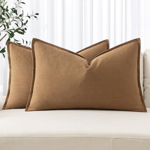 MIULEE Decorative Linen Lumbar Pillow Covers 12x20 Inch Brown by MIULEE