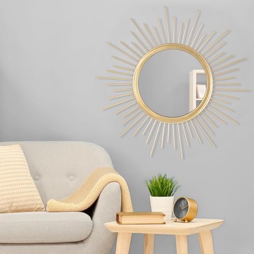 Gold Mirrors for Wall Metal Sunburst Wall Mirrors Home Décor Decorative Hanging Wall Art for Living Room Bedroom Entryway Large 24" x 24" - Image 3
